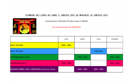 Horaires du 4 au 20 janvier 2021